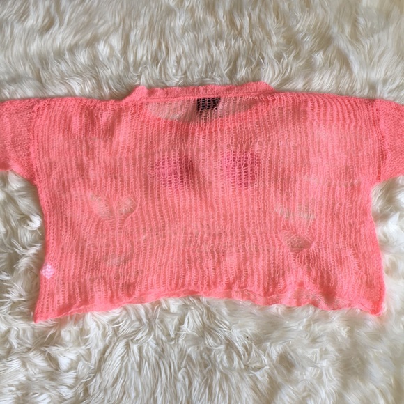 Wildfox Couture White Label Distressed Pink Sequin Heart Lennon Sweater - Picture 11 of 13